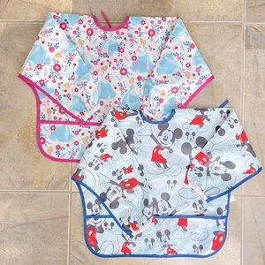 Set of 2 - Disney Bumkins sleeved toddler/baby bibs Mickey Mouse & Cinderella